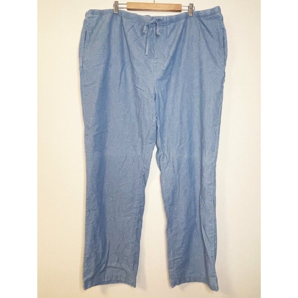 Eddie Bauer Womens Chambray Pull-On Pants 3XL Blue Drawstring Cotton Lightweight